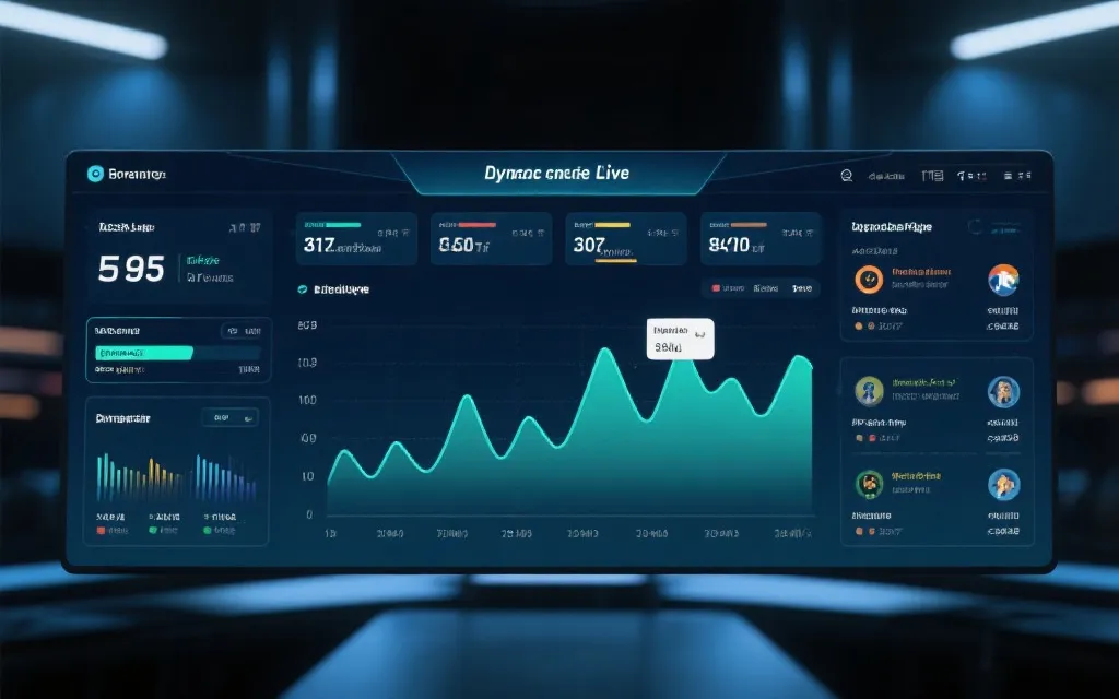 赛中数据看板风格的视觉：折线峰值、榜单卡片、互动按钮